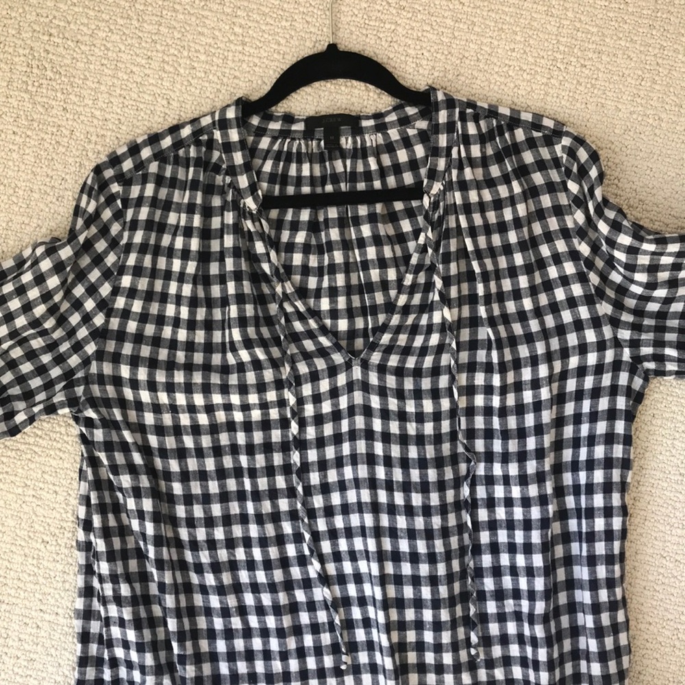 JCrew 100% Linen Gingham Top - M - Picture 5 of 6